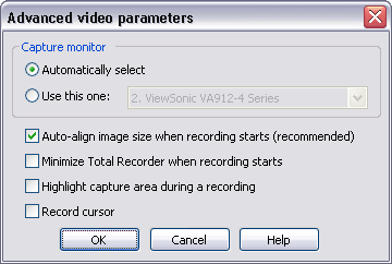 Advanced video parameters: settings for capturing software player
