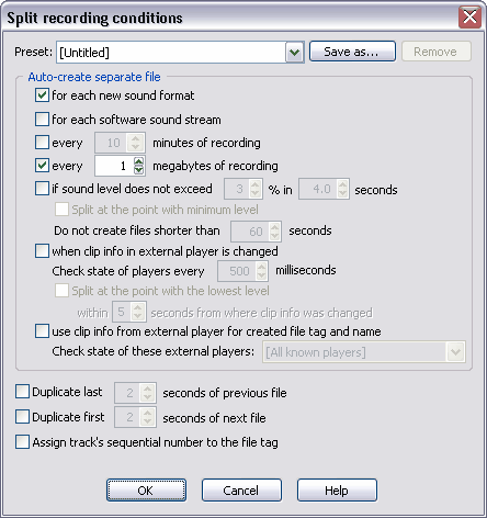 Split recording conditions